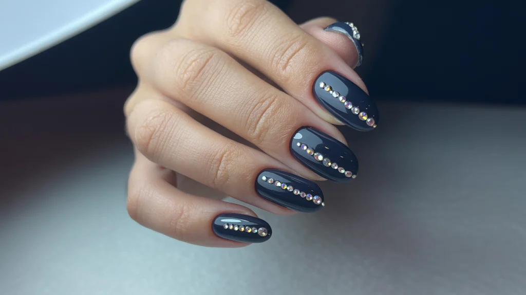Luxury Spark Black Nails with Rhinestone Accents