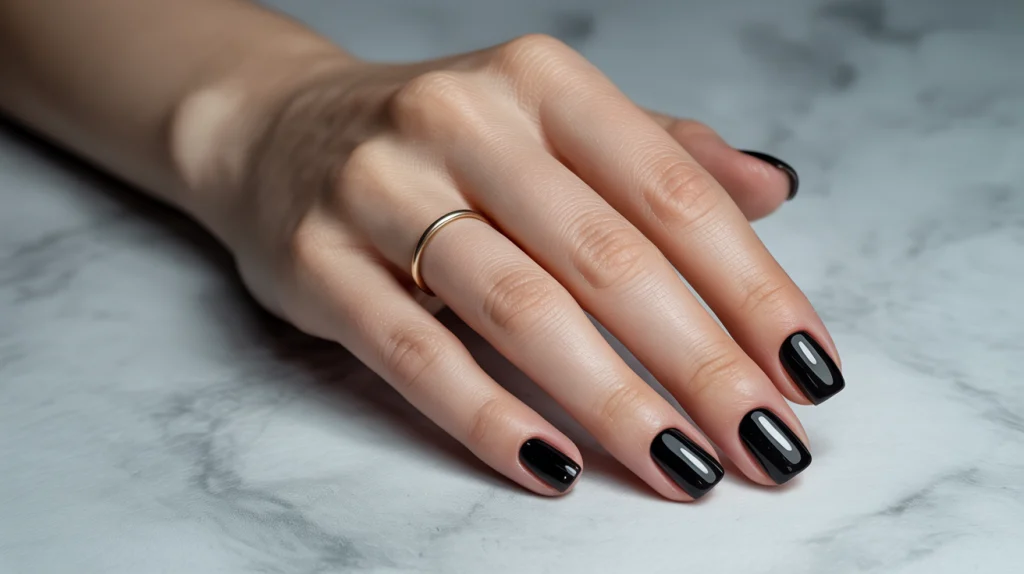 Polished Edges Sleek Square Black Gel Nails