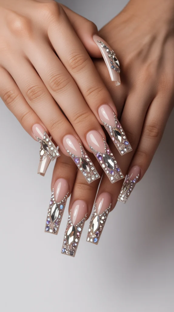 3D Bedazzled Coffin Nails