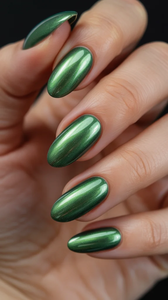 Almond Green Cat Eye Nails: Timeless Elegance, Cosmic Glow