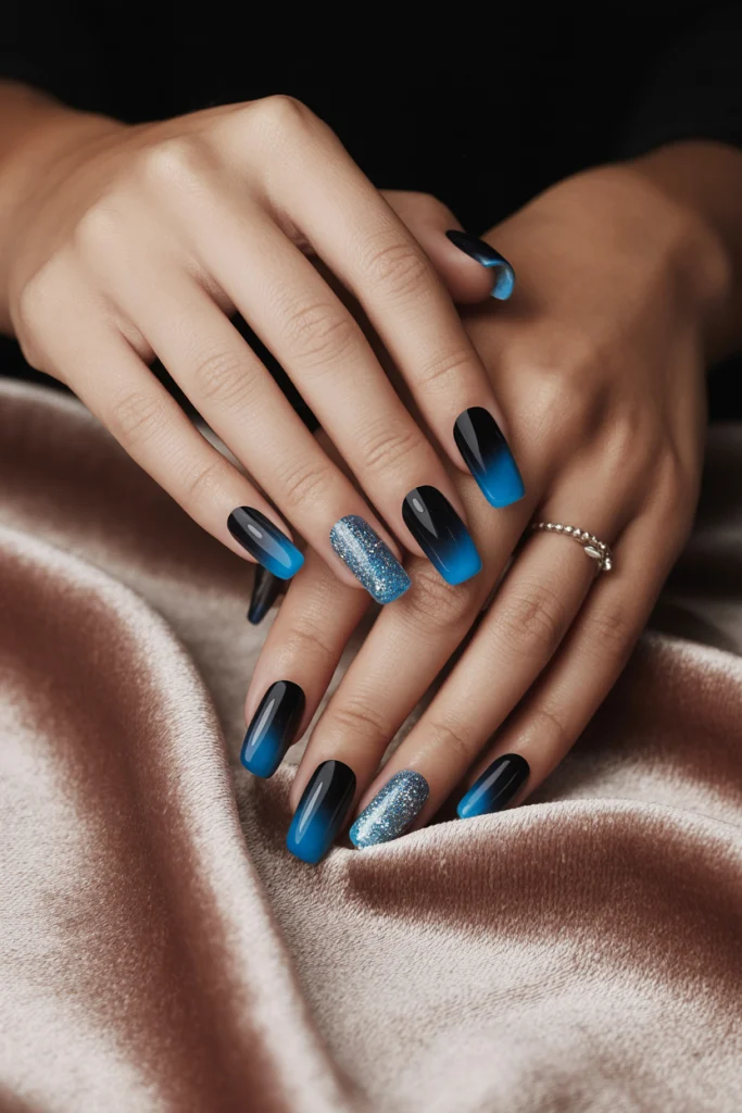 Black And Blue Acrylic Nails