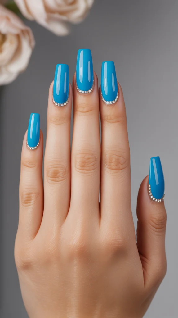 Blue Acrylic Nails With Diamonds