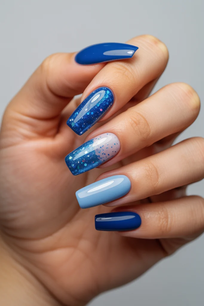 Blue Acrylic Nails With Glitter