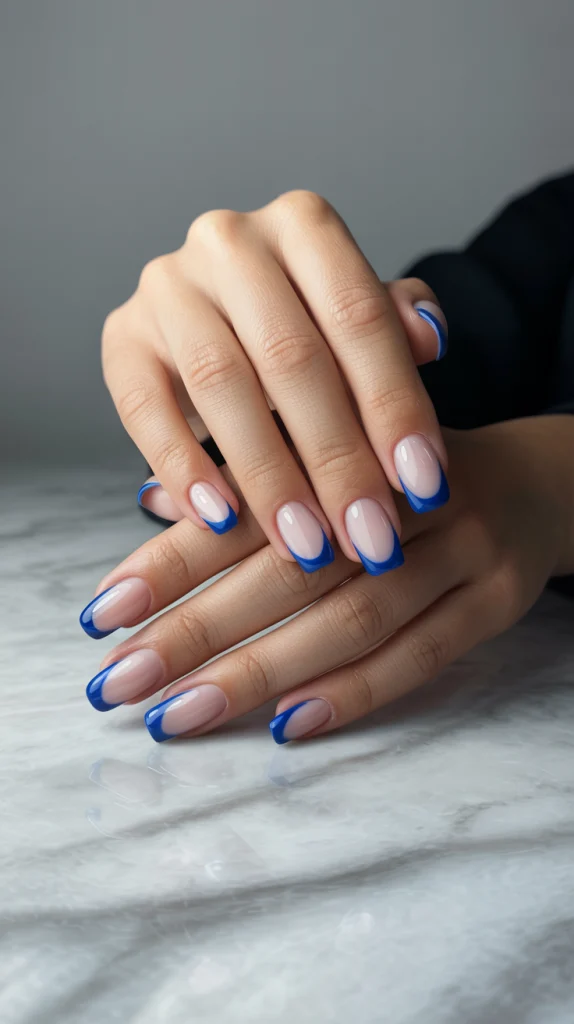 Blue French Tip Acrylic Nails