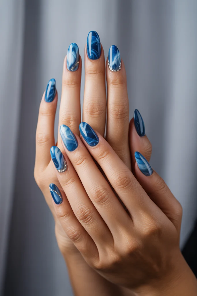 Blue Marble Acrylic Nails