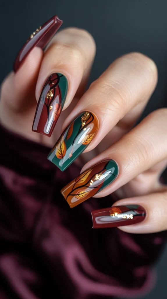 Bold & Beautiful Fall Coffin Acrylic Nails