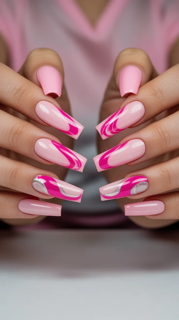 Coffin Nails with Pink Dots