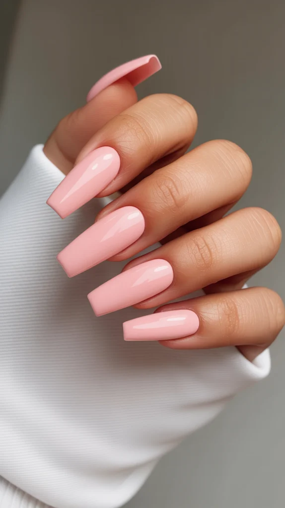 Coffin-Shaped Pink Acrylics for That Sleek, Chic Look