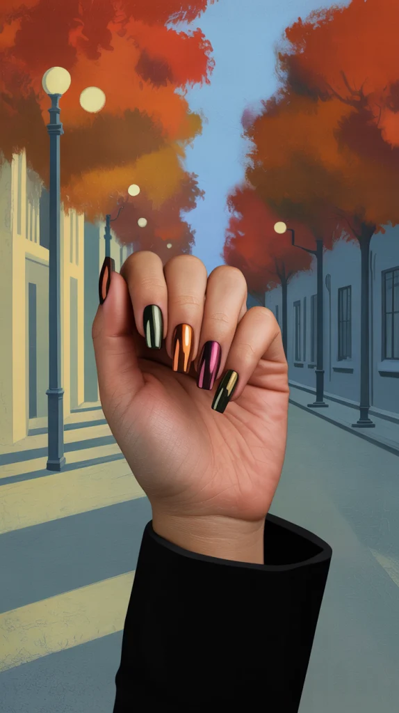 Cool & Shiny: Chrome Nails in Autumn Hues