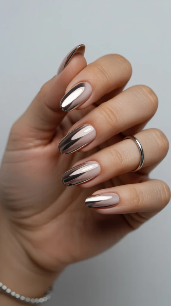 Elegant Nude Nails Chrome A Touch of Futuristic Sophistication