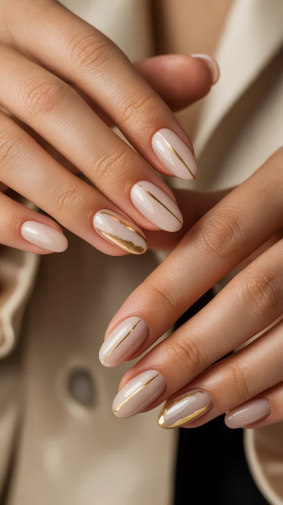 Elegant Nude Nails Gold Subtle Glamour