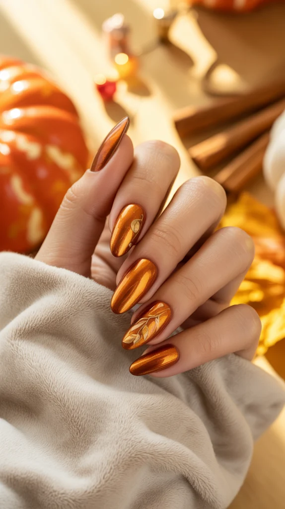 Fall Nail Pumpkin Spice Chrome