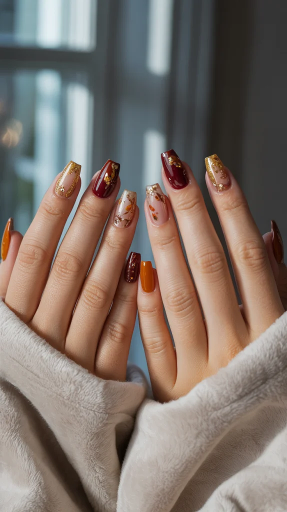 Fall Sparkle Acrylic Nails with Glitter Accents