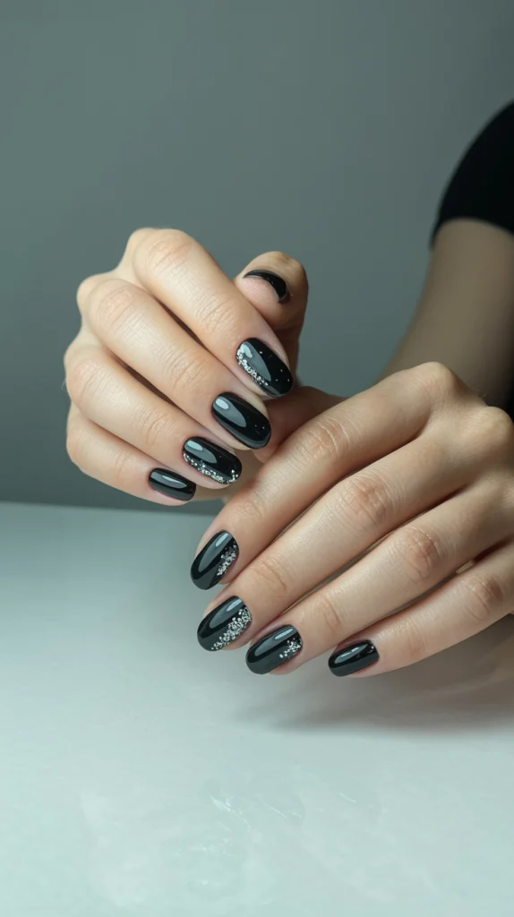 Glitter Accents for Black Nails