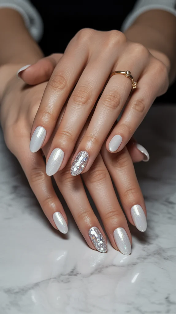 Glitter Goals: Shimmer Up Your White Acrylics