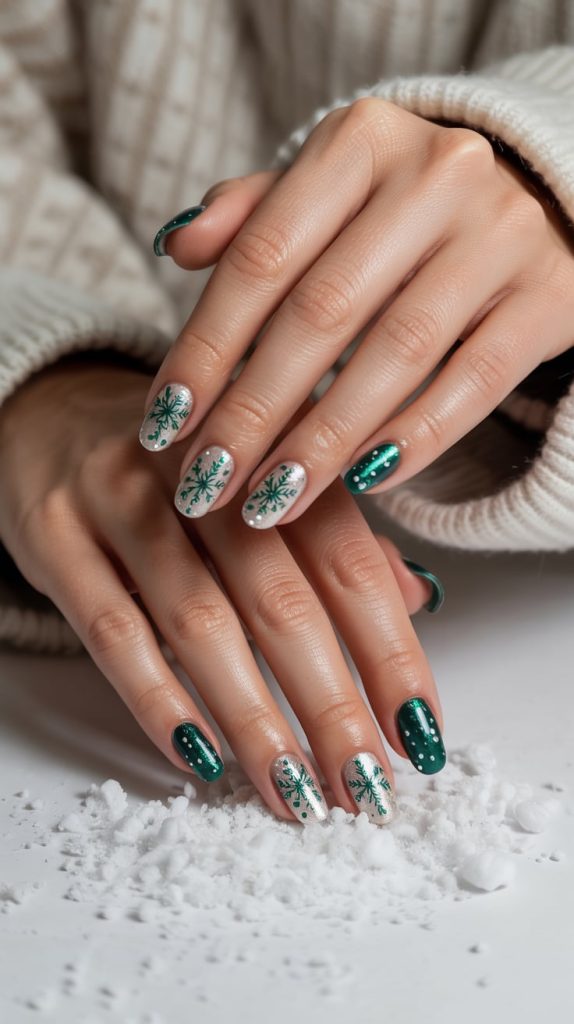 Glitter and Green Snowflakes