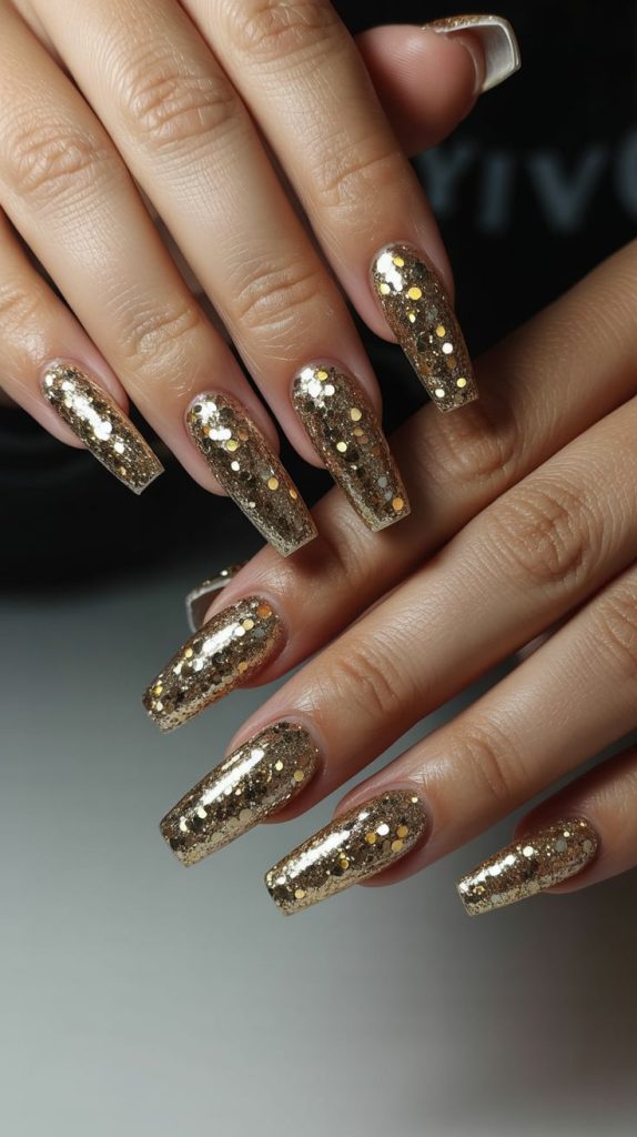 Gold Glitter Nails