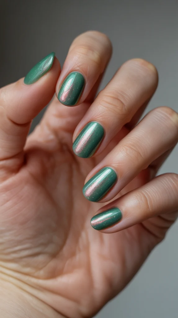 Green Cat Eye Nails: Pink Shimmer
