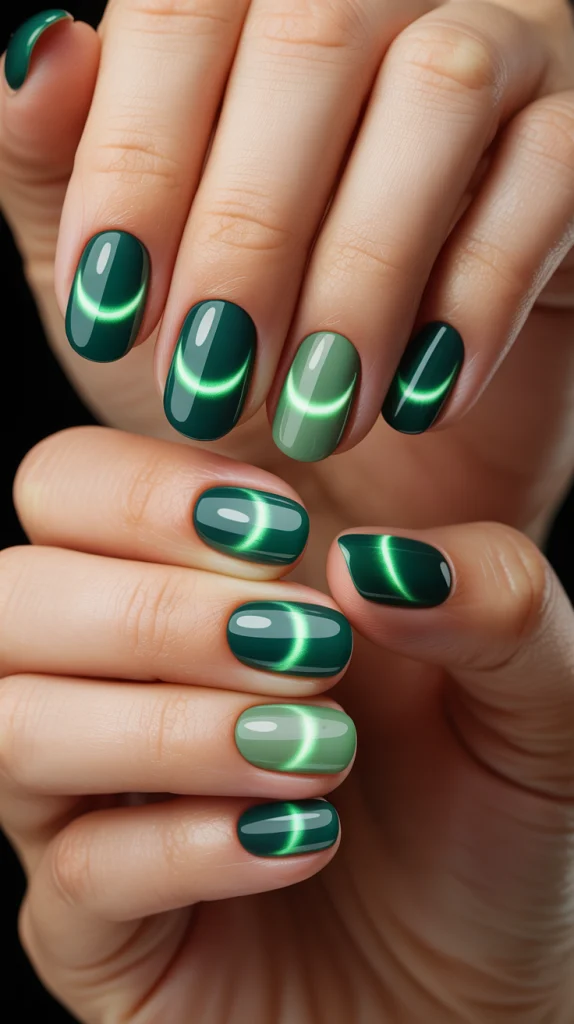 Green Cat Eye Nails: Two-Toned