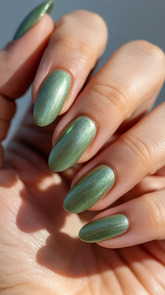 Green Cat Eye Nails with Glitter Extra Sparkle, Please