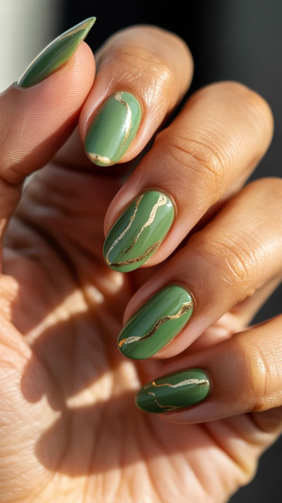 Green Cat Eye Nails with Gold: Luxe Meets Lush