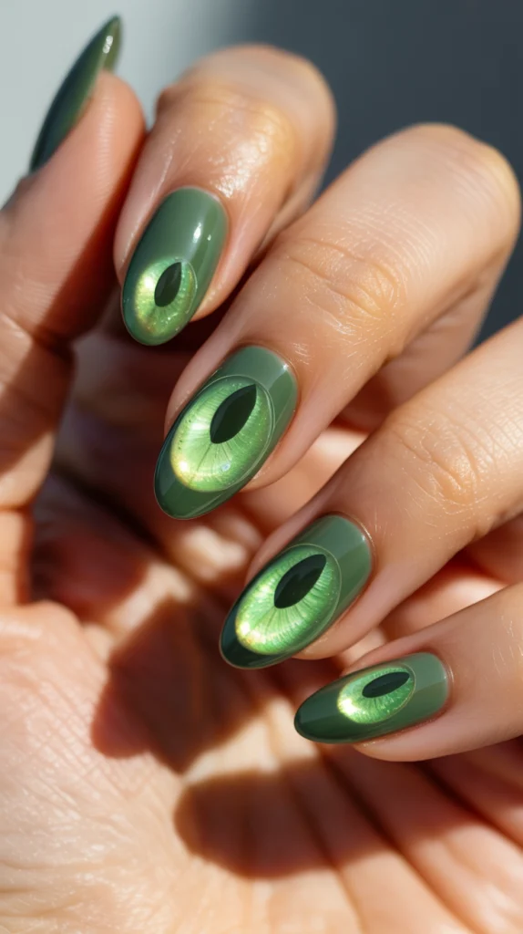 Green Cat Eye Orbs Nails