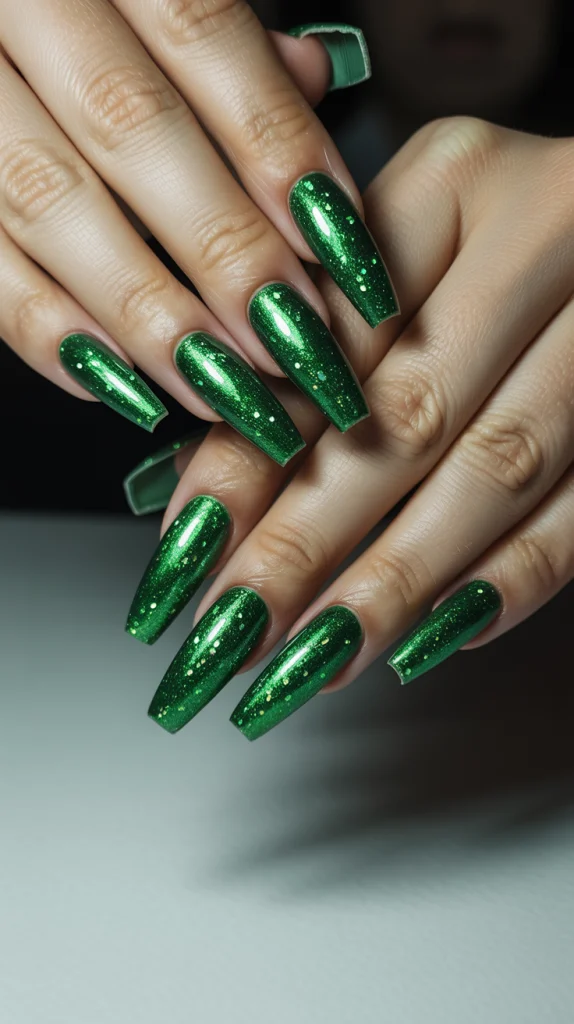 Green Glitter Nails