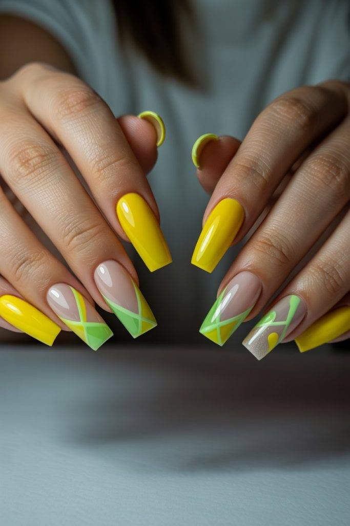 Lemon Lime Acrylics with Geometric Accents