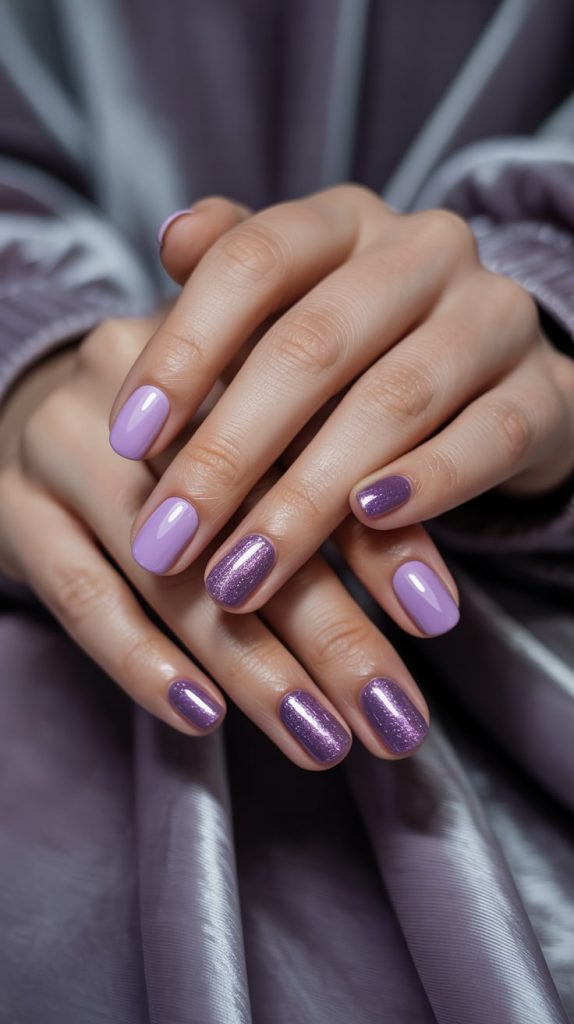 Lilac & Purple Glitter Nails