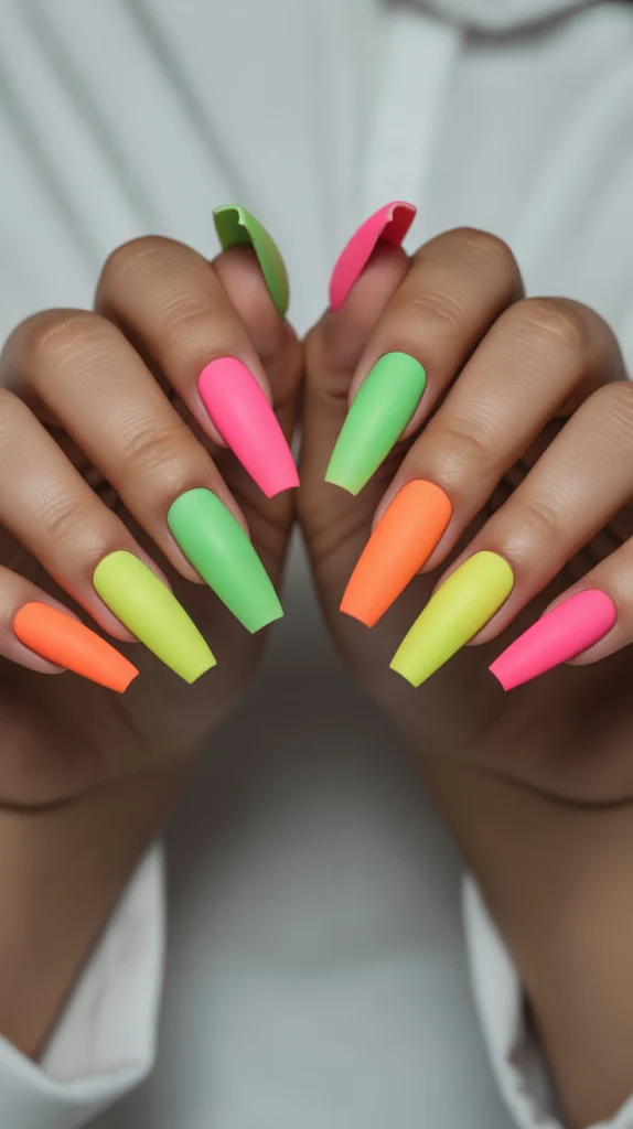 Matte Neon Coffin Nails