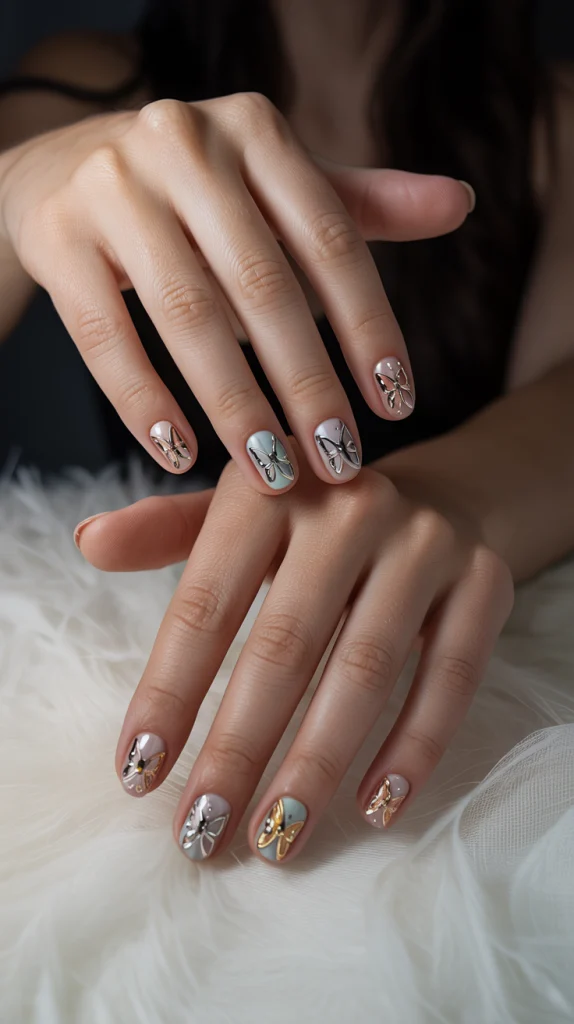Metallic Butterfly Nails