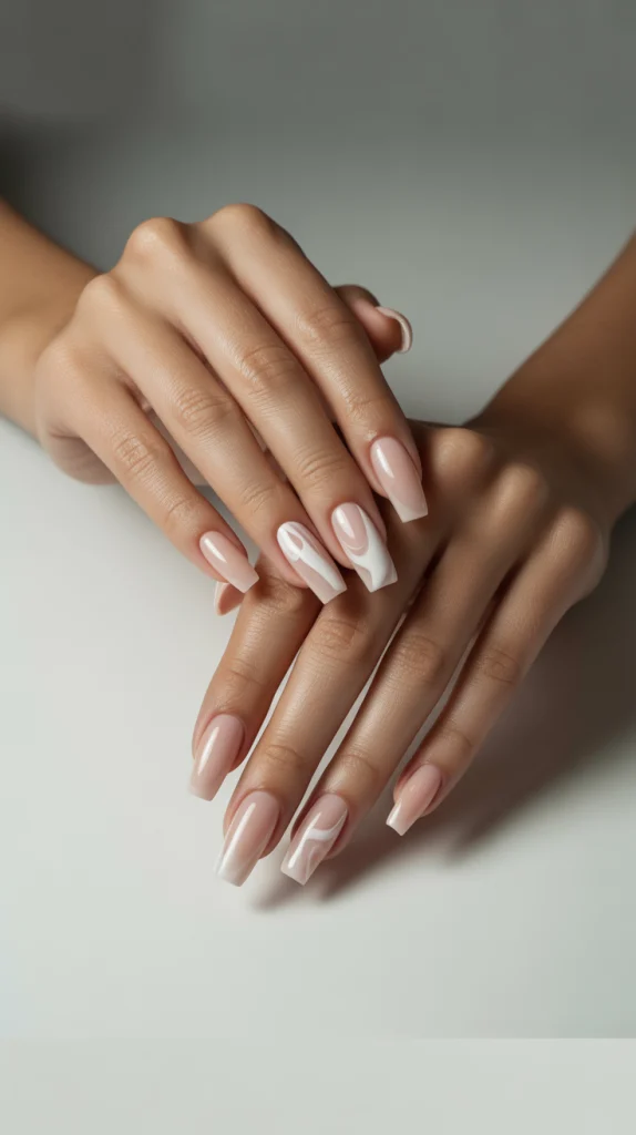 Natural Coffin Nails with Marble Design