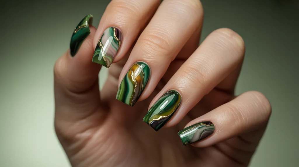 Nature's Gem Earthy Green Gemstone Nails
