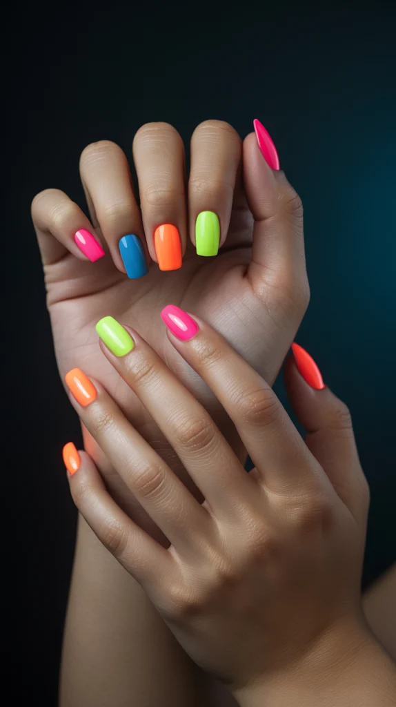 Neon Mismatch Nails