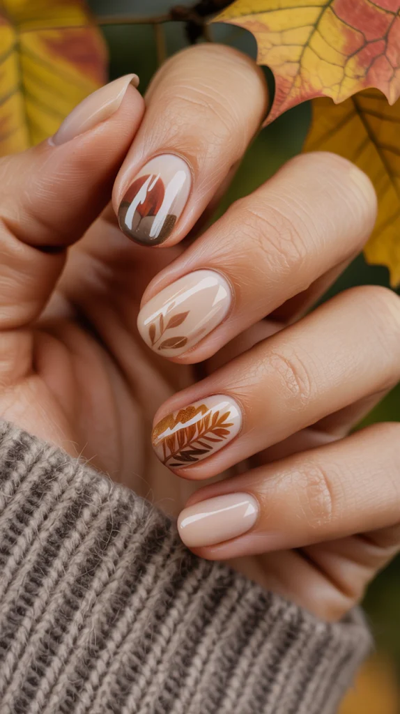Nude Nails with Design Autumn Cosy & Seasonally