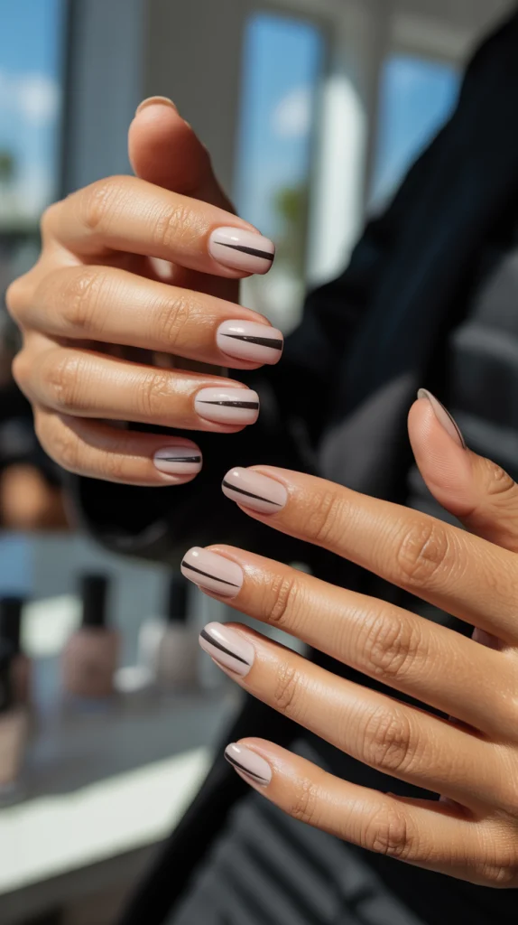 Nude Nails with Design Black Bold Contrast Minimal