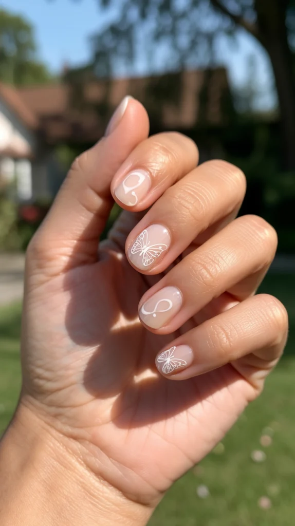 Nude Nails with Design Butterfly Whimsical Delicate