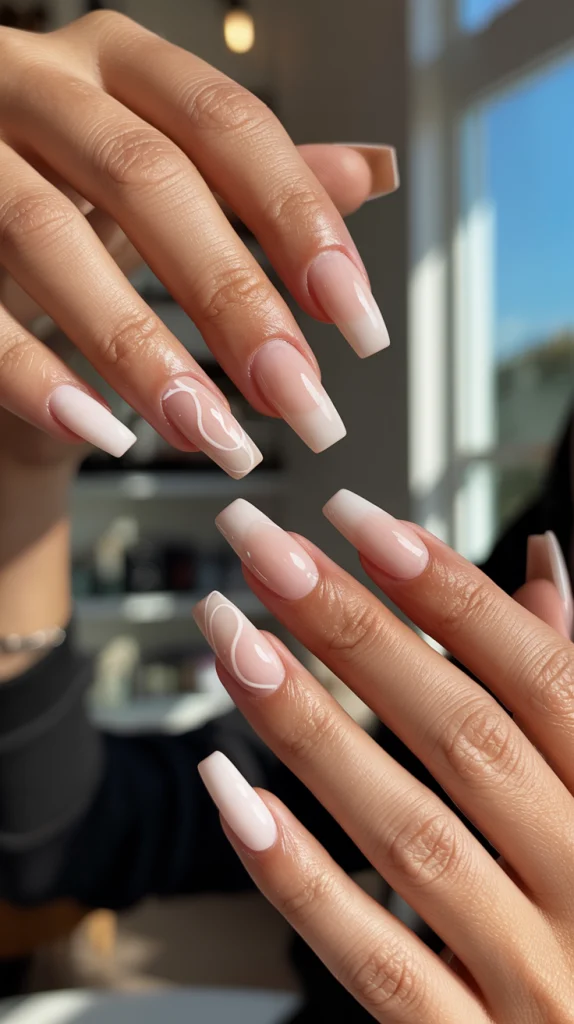 Nude Nails with Design Coffin Bold