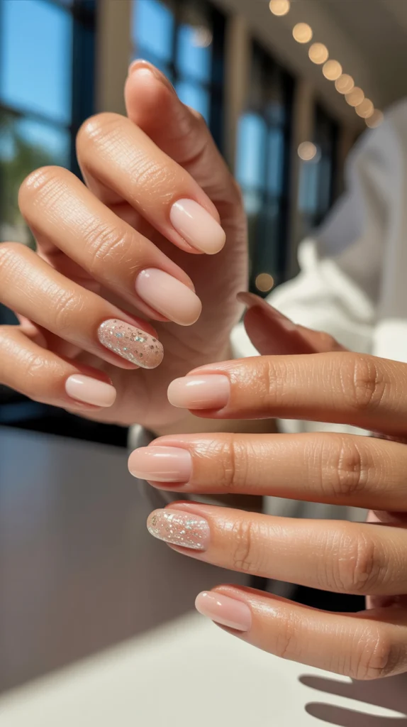 Nude Nails with Design Glitter Subtle Sparkle