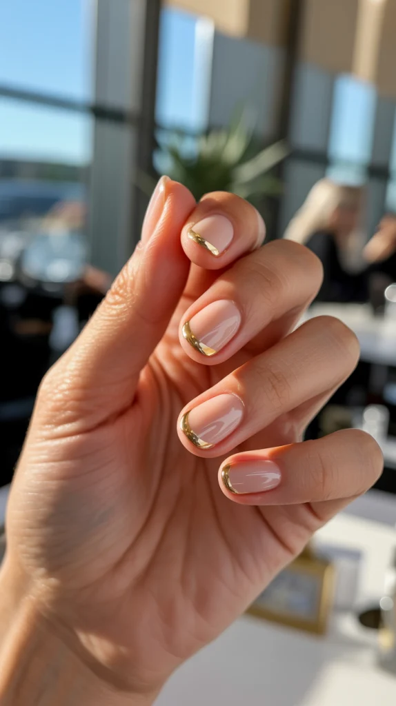 Nude Nails with Design Gold Neutral Meets Luxe