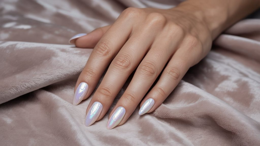 Opal Shine: 3D Pearlescent Stiletto Nails