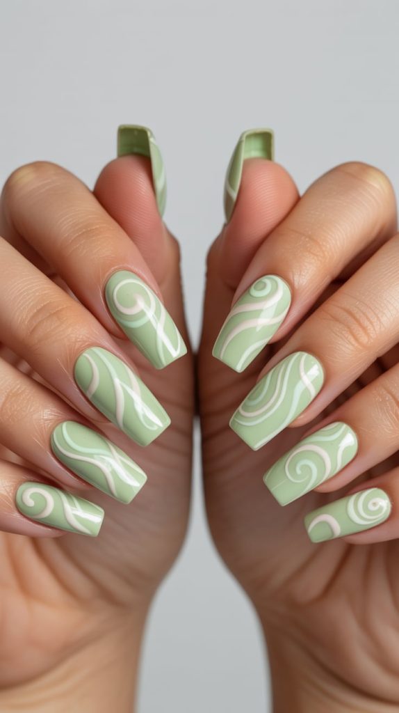 Playful Pastel Green Swirls