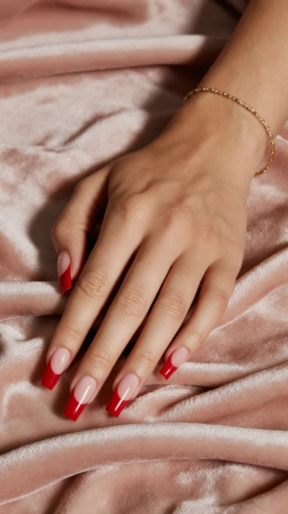 Red French Tip Acrylic Nails with a Twist