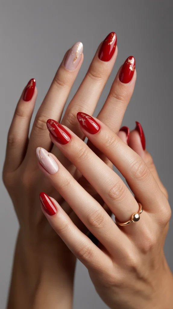 Red and Gold Acrylic Nails for a Luxe Look