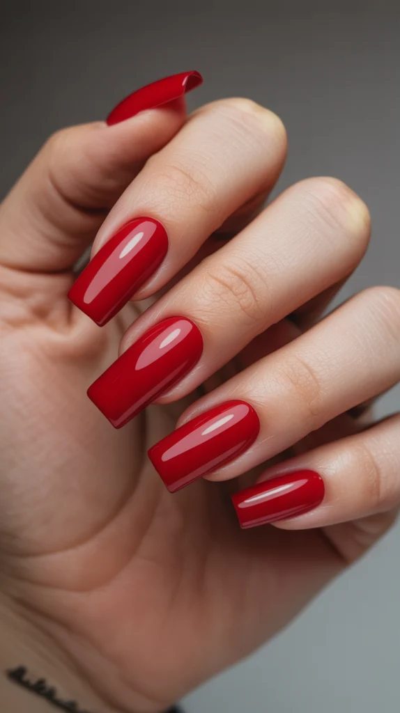 Sharp & Sleek Red Square Acrylic Nails