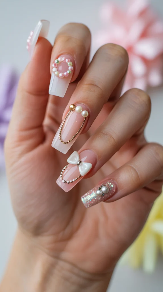 Sweet Meets Edgy Acrylic Nails with Bows & Unexpected Flair