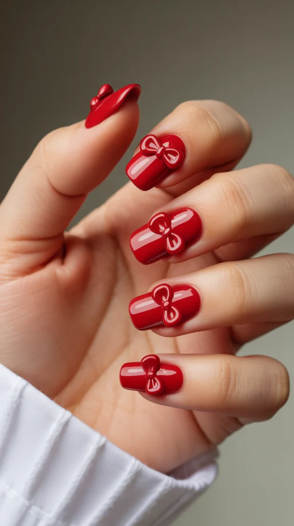 Sweet Meets Spicy: Red Nails with Bows