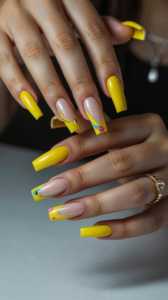 Sweet and Sassy Yellow Coffin Nails