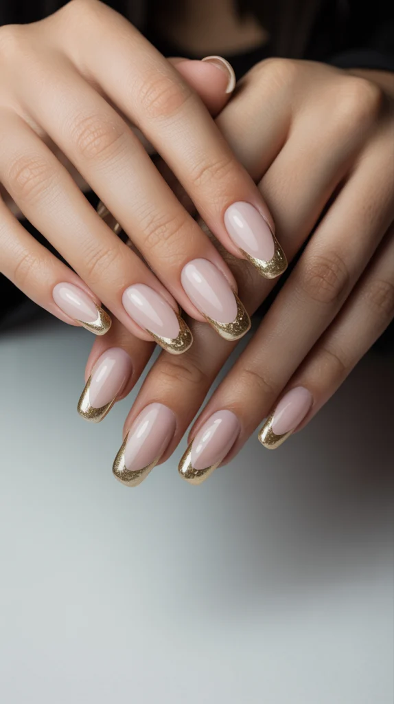 Touch of Opulence Nude Nails with Gold Accents