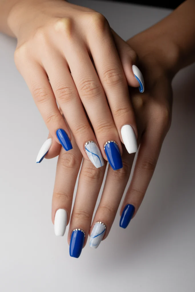 White And Blue Acrylic Nails